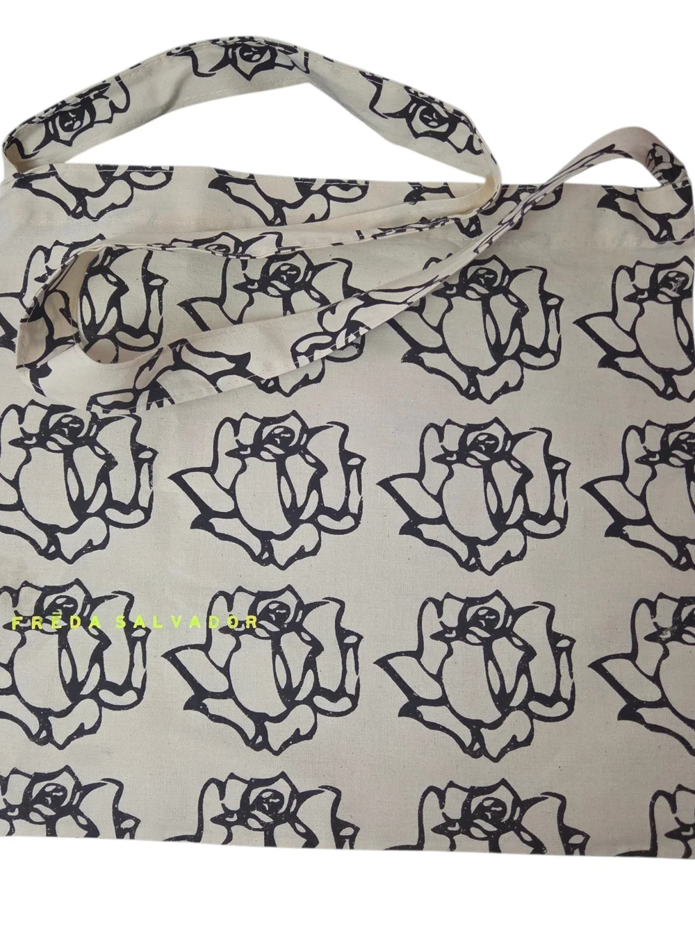 Freda Salvador Cream Canvas Tote with Black Rose Print